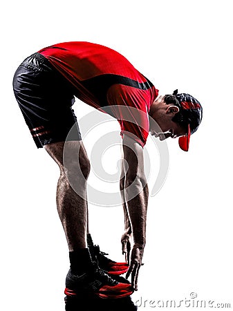 Runners joggers stretching warming up silhouettes Stock Photo