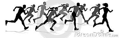 Runners Race Track and Field Silhouettes Vector Illustration