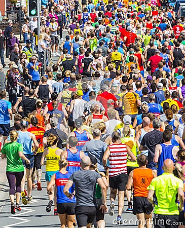 Runners running in Race the train 2019 Tywyn just over half marathon Editorial Stock Photo