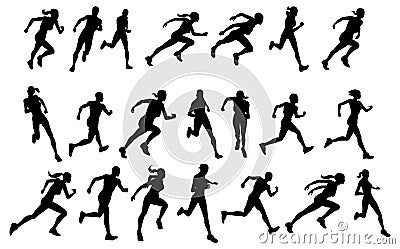 Runners running silhouettes Vector Illustration