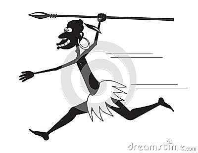 Runnibg aboriginal with a spear and a earring Vector Illustration