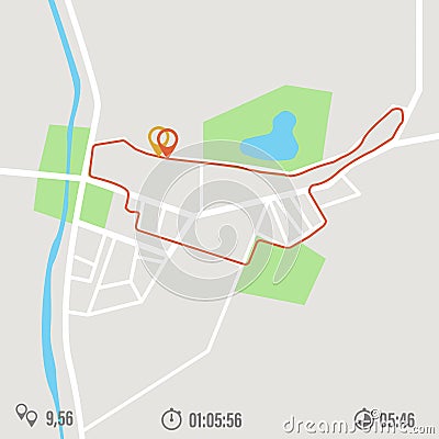 Running app map tracking vector. watch band vs mobile. fitness health screen range speed distance. run application mockup. Vector Illustration