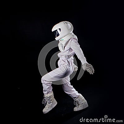 Running Astronaut in space, in zero gravity. Stock Photo