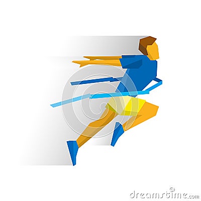 Running athlete crosses a finish line ribbon Vector Illustration