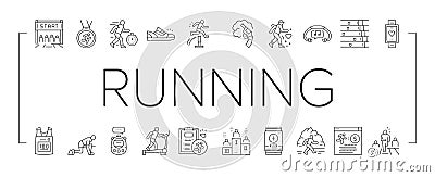 Running Athletic Sport Collection Icons Set Vector . Vector Illustration