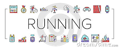 Running Athletic Sport Collection Icons Set Vector . Vector Illustration