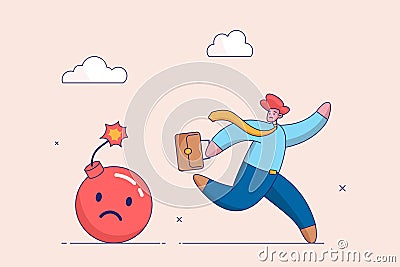 Running away from negative emotions concept. Stressful burden, anxiety or negative thinking, anger or emotional cause of Vector Illustration