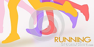 Running background with colorful human legs over white Stock Photo