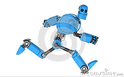 Running blue robot. Stock Photo
