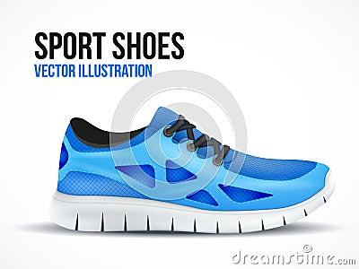 Running blue shoes. Bright Sport sneakers symbol. Vector Illustration