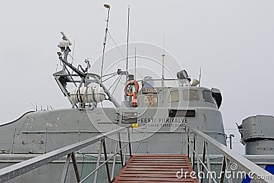 Running board of Old Patrol boat and minesweeper P 421 Suurop Editorial Stock Photo