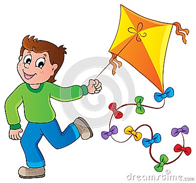 Running boy with kite Vector Illustration