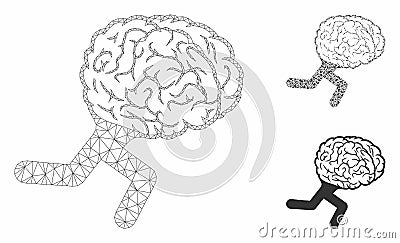 Running Brain Vector Mesh Wire Frame Model and Triangle Mosaic Icon Vector Illustration