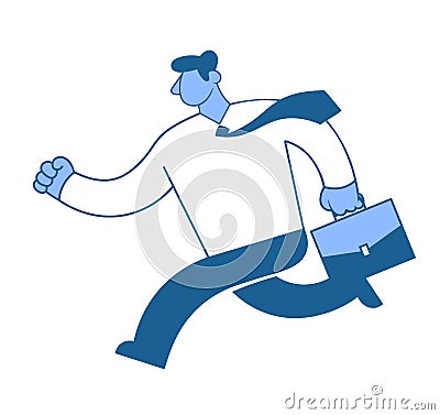 Running businessman with a briefcase. Hurrying man in a business shirt. Character in flat style, vector illustration Vector Illustration