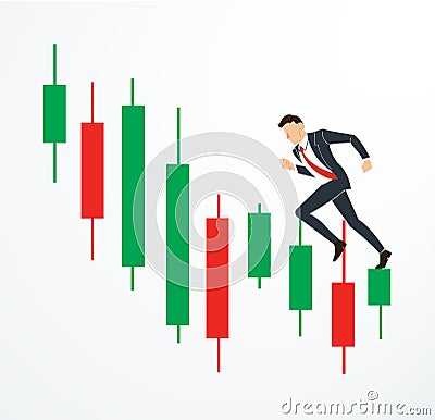 Running businessman on Candlestick stock exchange vector Vector Illustration