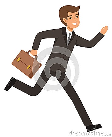 Running businessman. cartoon man in suit hurrying. Late for work meeting Vector Illustration