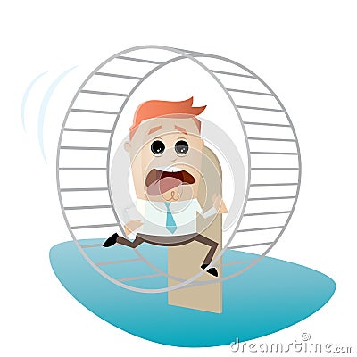 Running businessman is running in hamster wheel Vector Illustration