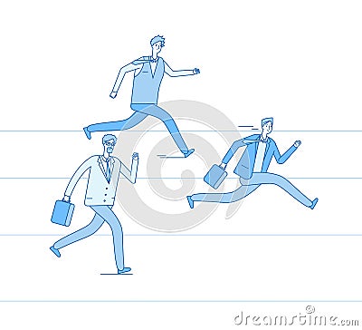 Running businessmen. Jogging people run track race winning team. Leadership achievement teamwork competition business Vector Illustration