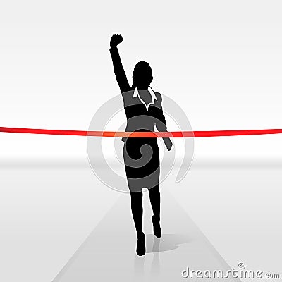 Running businesswoman crossing finish line, vector Vector Illustration