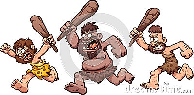 Running cavemen Vector Illustration