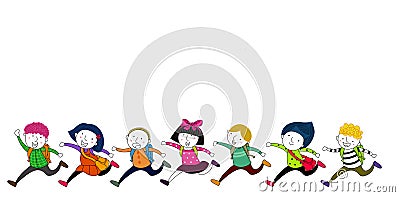 Running children with school bags Vector Illustration