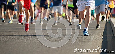 Running children, young athletes run in a kids run race Stock Photo