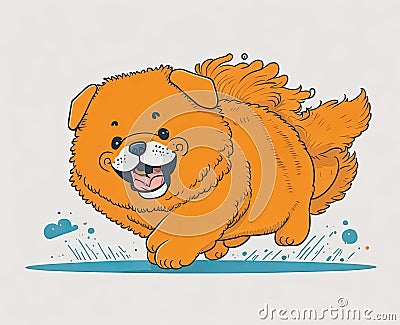 Running chow chow puppy. Generative Ai Cartoon Illustration