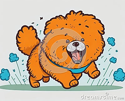 Running chow chow puppy. Generative Ai Cartoon Illustration