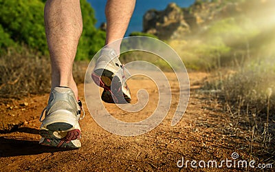 Running, closeup of the runner`s feet Stock Photo