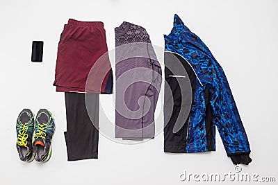 Running clothes, organized. Stock Photo