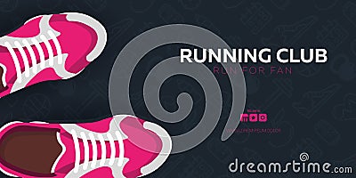 Running Club, City Marathon banner with sneakers. Vector Illustration