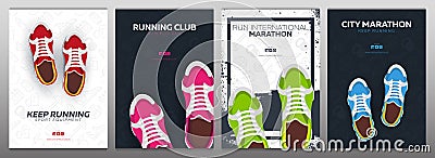 Running Club, City Marathon banner with sneakers. Vector Illustration