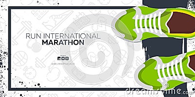 Running Club, City Marathon banner with sneakers. Vector Illustration