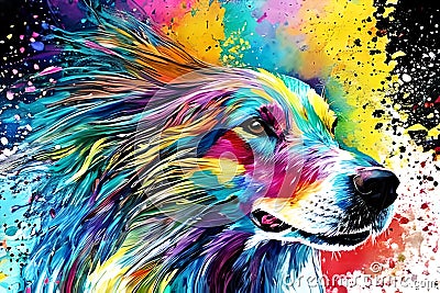 Running colorful dog Stock Photo