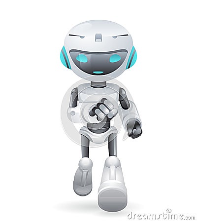 Running Cute Robot Innovation Technology Science Fiction Future Little 3d Icons Set Design Vector Illustration Vector Illustration