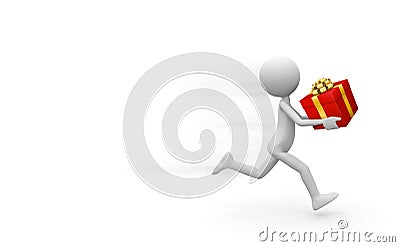 Running 3D Deliveryman with Red Present in his Hand Stock Photo