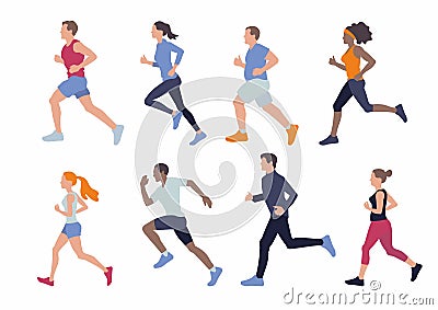 Running different body type people. Vector Illustration