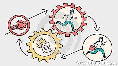 Running figures and gears, motion and mechanical processes vector design Generative AI Vector Illustration