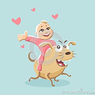 Running funny dog pup baby girl vector illustration Vector Illustration