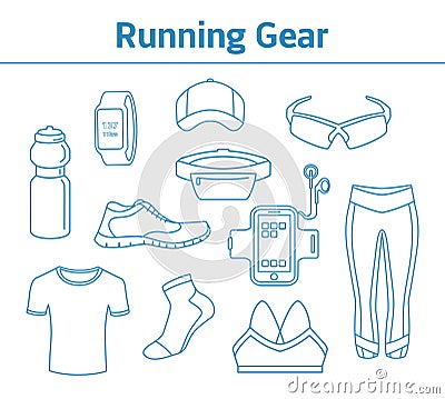 Running Gear For Men And Women in Line Style Vector Illustration
