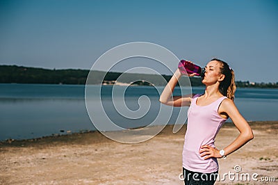 Running girl on the beach Stock Photo