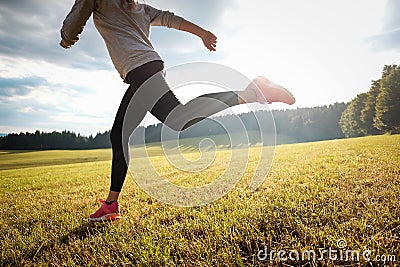 Running girl in nature Stock Photo