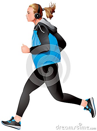 Running Girl variant 2, young sportswoman jogging Vector Illustration