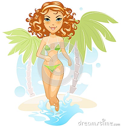 Running girl in water Vector Illustration