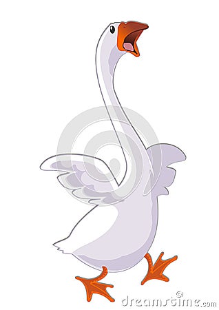 Running goose with open beak Stock Photo