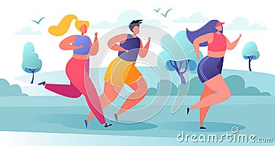 City marathon and healthy lifestyle concept, summer outdoor. Vector Illustration