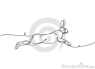 Running hare, bunny one line art. Continuous line drawing of pet, mammal, breed, zodiac, china, oriental, domestic Vector Illustration
