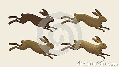 Running hare, set of icons. Rabbit, bunny symbol. Animals, vector illustration Vector Illustration