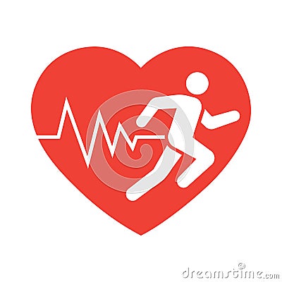 Running in heart strong with line ecg heartbeat icon, Healthy cardio pulse Vector Illustration