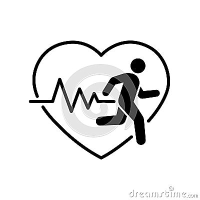 Running in heart strong with line ecg heartbeat icon, Healthy cardio pulse Vector Illustration